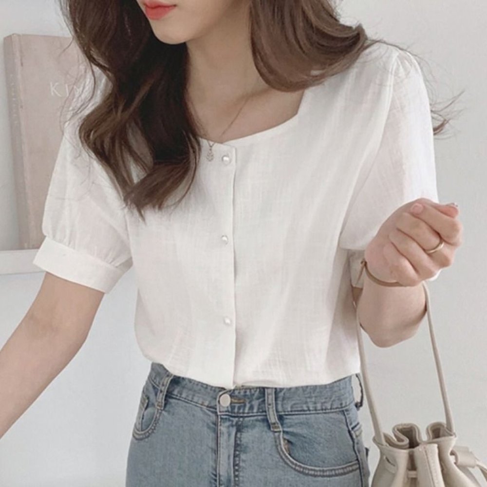 🌸5/$25🌸 YesStyle White Square Neck Puff Sleeve Blouse